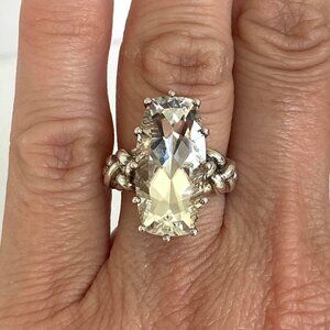 Sterling Silver 925 MEDA Elongated Cushion Cut Clear Crystal Quartz Ring Sz 5.5